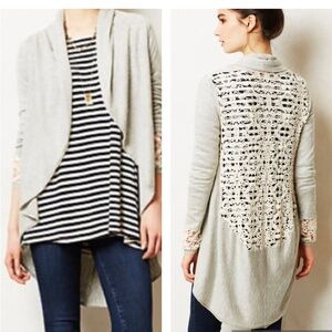 Anthropologie Open Front Lace Back Wool Blend Cocoon Cardigan Sweater Si…